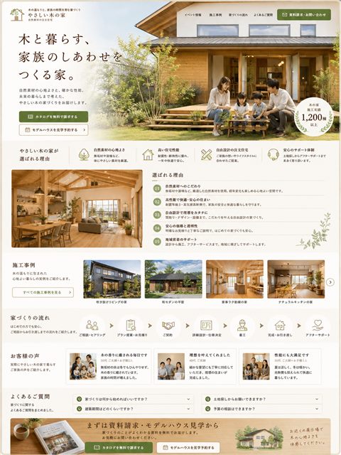 注文住宅のLP制作サンプル｜自然素材の家を情緒で伝える