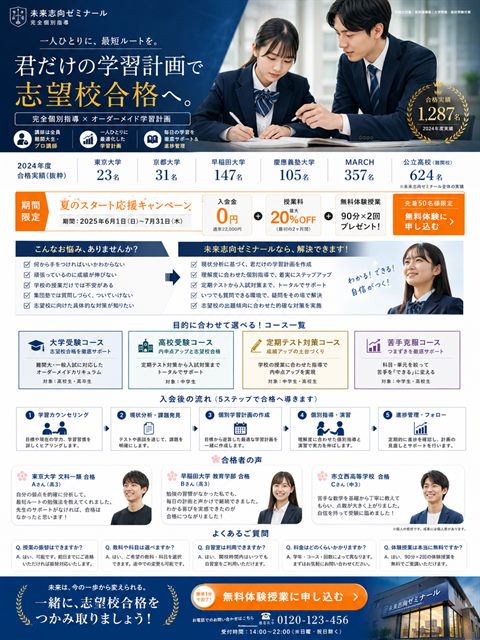 個別指導塾のLP制作サンプル｜難関校向けの実績型