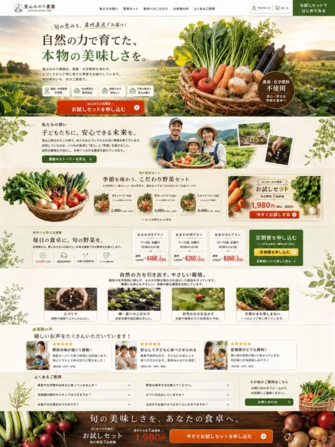農園のLP制作サンプル｜野菜の定期便・産地直送