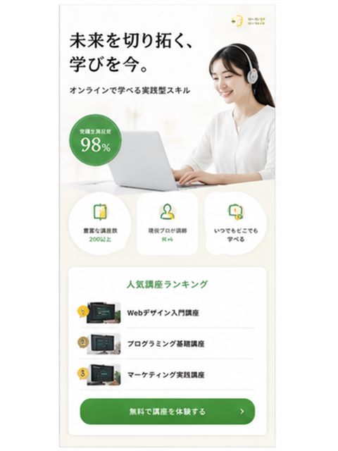 オンラインスクールのLP制作サンプル｜受講申込へつなぐ学習系