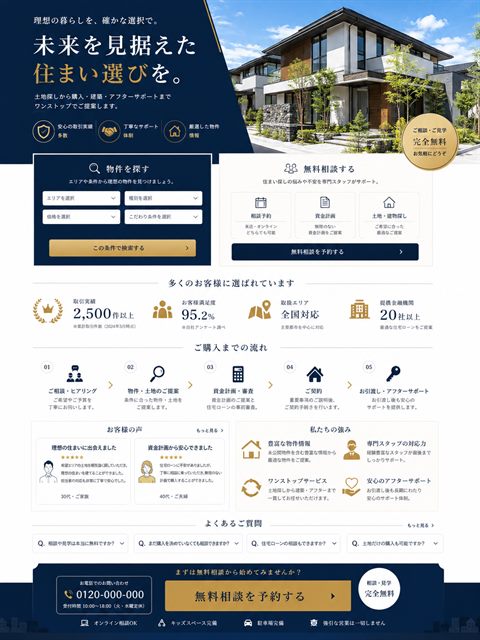 不動産のLP制作サンプル｜物件検索と相談の2導線