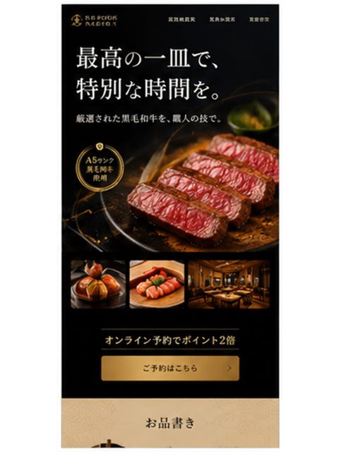 高級レストランのLP制作サンプル｜上質感のある予約特化型