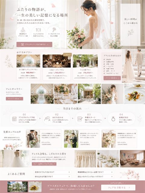 結婚式場のLP制作サンプル｜フェア予約へ導く上品系